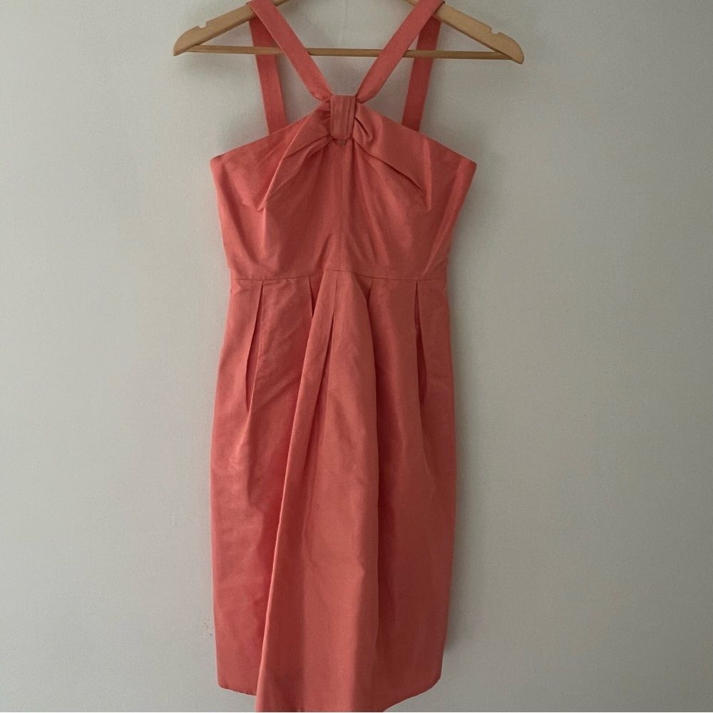 J Crew Silk Dress Halter Peach Knee Length Pockets  Size 2 Wedding Dance Party
